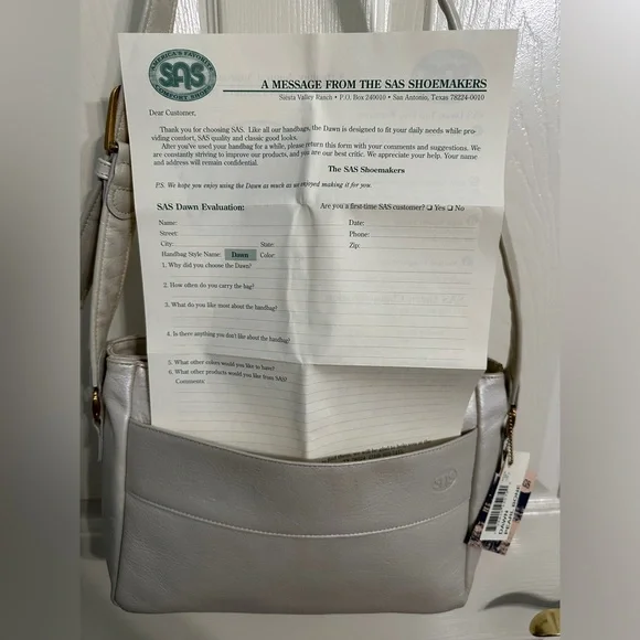 NWT SAS Leather Crossbody / Shoulder Bag in Dawn Pearl Bone Made in USA - Picture 8 of 8